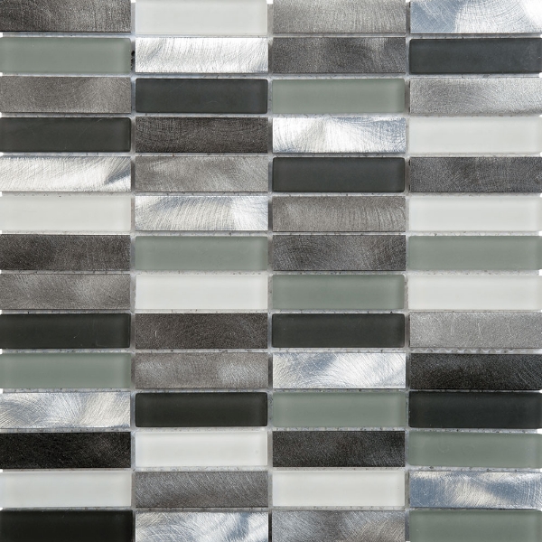 Picture of Bati Orient - Mix Mosaic Mix Rectangles Aluminum Grey Glass Black Stone