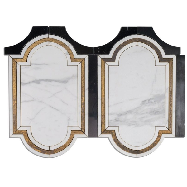 Picture of SOHO Studio Corp - Water Jet Mosaic Ornato Calacatta Brass Black Jade