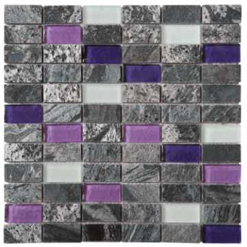 Picture of Bati Orient - Mix Mosaic 1 x 2 Grey Polished Quartzite Purple & White Glass