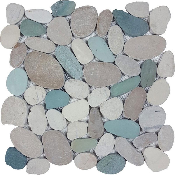 Picture of Tesoro - Ocean Stones Sliced Mosaic White Green Tan