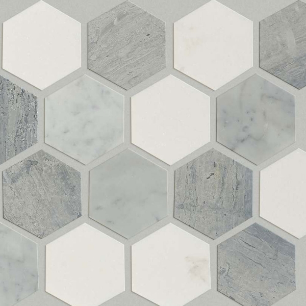 Picture of Shaw Floors - Chateau Hexagon Bianco Carrara Blue Grigio Thassos