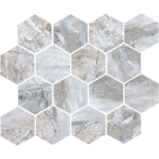 Picture of American Wonder Porcelain - Fossilique Stone Mosaic Hex Crystal Gray