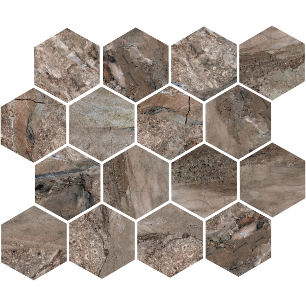 Picture of American Wonder Porcelain - Fossilique Stone Mosaic Hex Mineral Umber