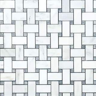 Picture of Elon Tile & Stone - Basketweave Mosaics Pearl White Pacific Gray Dot Polished