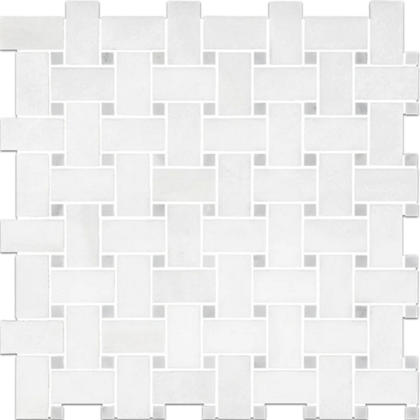 Picture of Elon Tile & Stone - Basketweave Mosaics White Thassos Mystic Gray Dot Polished