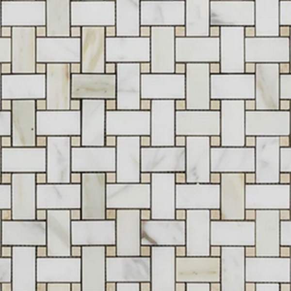 Picture of Elon Tile & Stone - Basketweave Mosaics Calacatta Crema Marfil Dot Honed