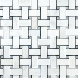 Picture of Elon Tile & Stone - Basketweave Mosaics Pearl White Pacific Gray Dot Honed