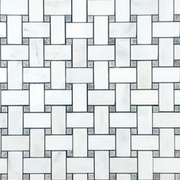 Picture of Elon Tile & Stone - Basketweave Mosaics Pearl White Pacific Gray Dot Honed