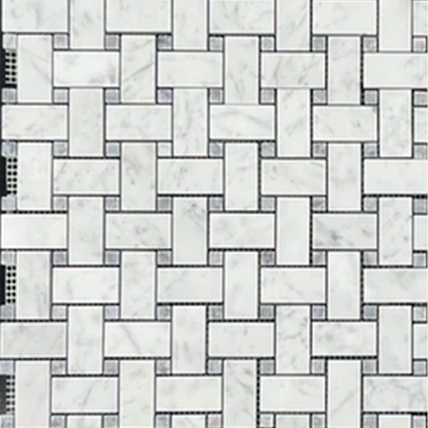 Picture of Elon Tile & Stone - Basketweave Mosaics Bianco Carrara Pacific Gray Dot Honed