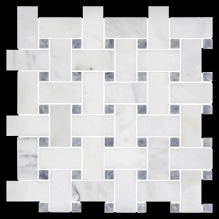 Picture of Elon Tile & Stone - Basketweave Mosaics Pearl White Pacific Gray Dot Honed