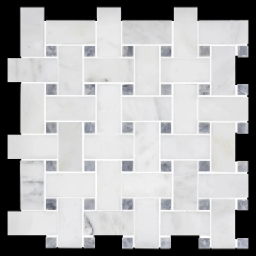 Picture of Elon Tile & Stone - Basketweave Mosaics Pearl White Pacific Gray Dot Honed