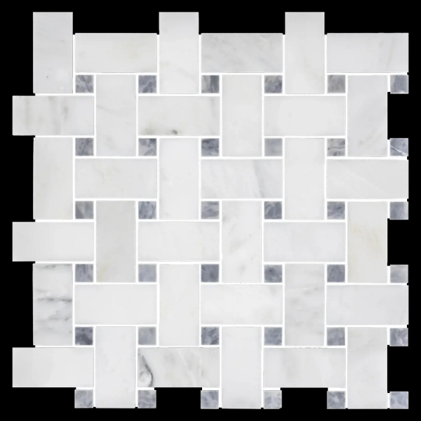 Picture of Elon Tile & Stone - Basketweave Mosaics Pearl White Pacific Gray Dot Honed