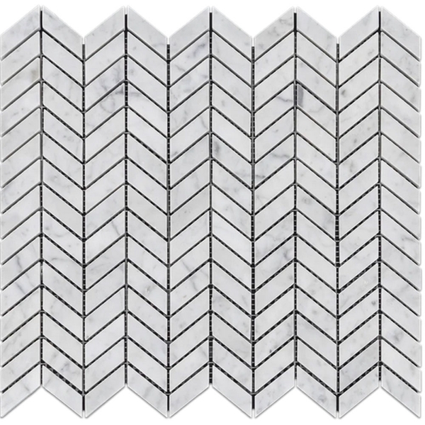 Picture of Elon Tile & Stone - Petite Chevron Mosaics Bianco Carrara Polished