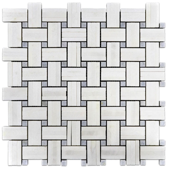 Picture of Elon Tile & Stone - Tri-Weave Mosaics White Thassos Blue Celeste Dot Polished