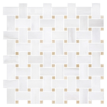 Picture of Elon Tile & Stone - Basketweave Mosaics Dolomite Crema Marfil Dot Honed