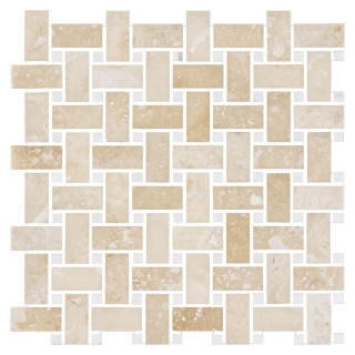 Picture of Elon Tile & Stone - Basketweave Mosaics Cross-Cut Light Ivory Travertine Dolomite Dot Honed