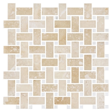 Picture of Elon Tile & Stone - Basketweave Mosaics Cross-Cut Light Ivory Travertine Dolomite Dot Honed