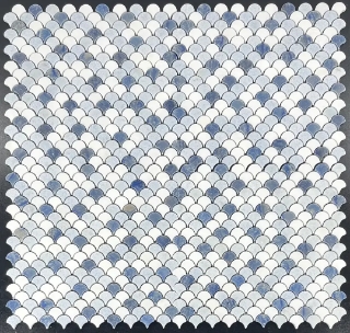 Picture of Elon Tile & Stone - Fan Mosaics White Thassos - Fan with Blue Celeste & Azul Macauba