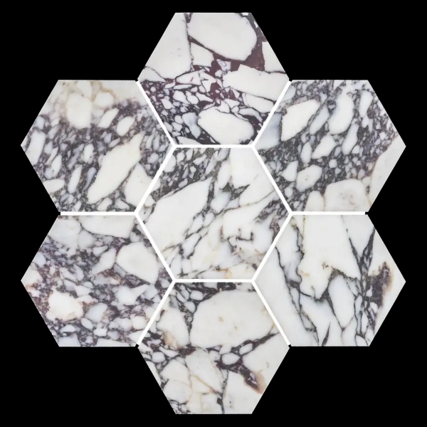 Picture of Elon Tile & Stone - Hexagon Mosaics 5 Bianco Violetta Honed