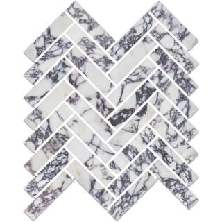Picture of Elon Tile & Stone - Herringbone Mosaics 1 x 4 Bianco Violetta Honed