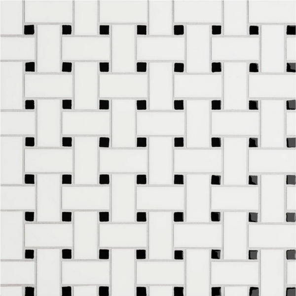 Picture of Bedrosians - Le Cafe Mosaic Basketweave White Matte Black Glossy Dot