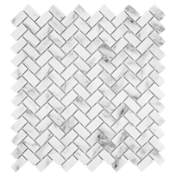 Picture of Anthology Tile - Fabrique and Nature Herringbone Mosaic Carrara Herringbone