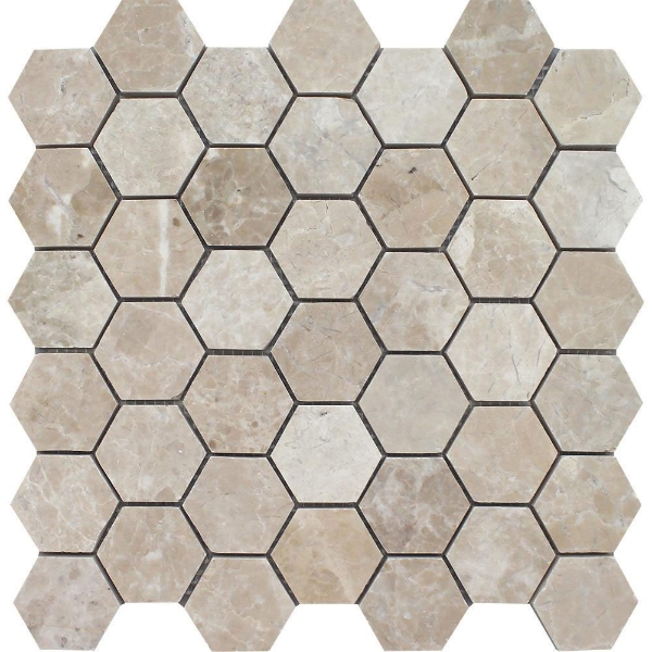 Picture of Tesoro - Pietra Antica Antiqued Stones Hexagon Mosaic 2 Cashmere Beige