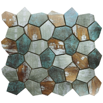 Picture of Bati Orient - Metal Art Hexagon Mosaic Green Grey Beige