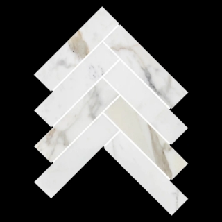 Picture of Elon Tile & Stone - Herringbone Mosaics 2 x 8 Calacatta Gold