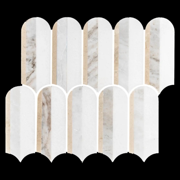 Picture of Elon Tile & Stone - Wave Mosaics White Thassos Crema Marfil Bianco Oro Honed