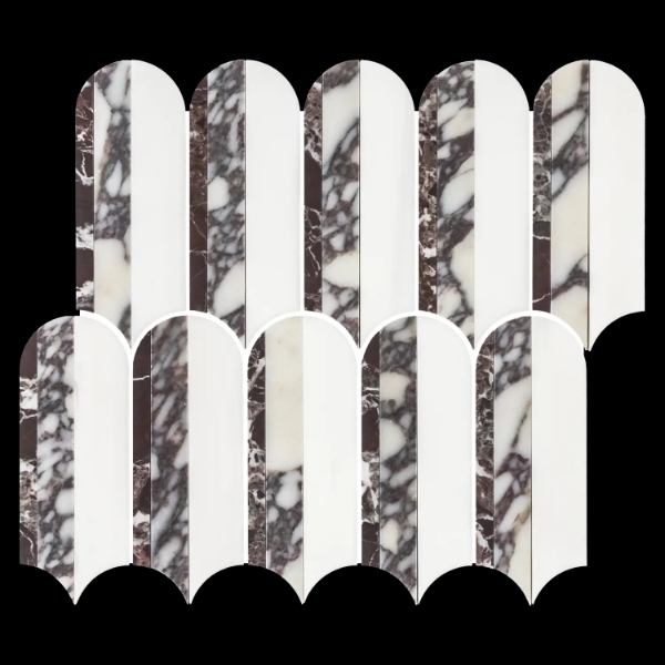 Picture of Elon Tile & Stone - Wave Mosaics Dolomite Rosso Levanto Bianco Violetta Honed