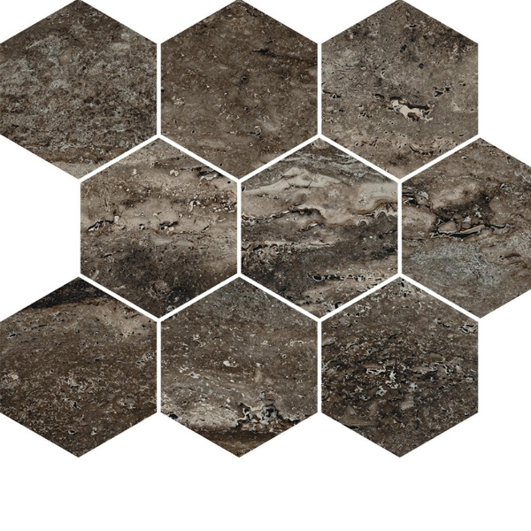 Picture of Milestone - Travertine Hexagon Mosaic Titanium Matte