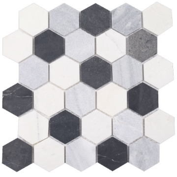 Picture of Tesoro - Metropolitan Blend Hexagon Mosaic White Grey and Black